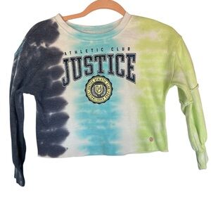 JUSTICE ATHLETIC CLUB M (10)‎ TYE DYED CROP SWEATSHIRT WITH RUFFLE ON (L) SLEEVE